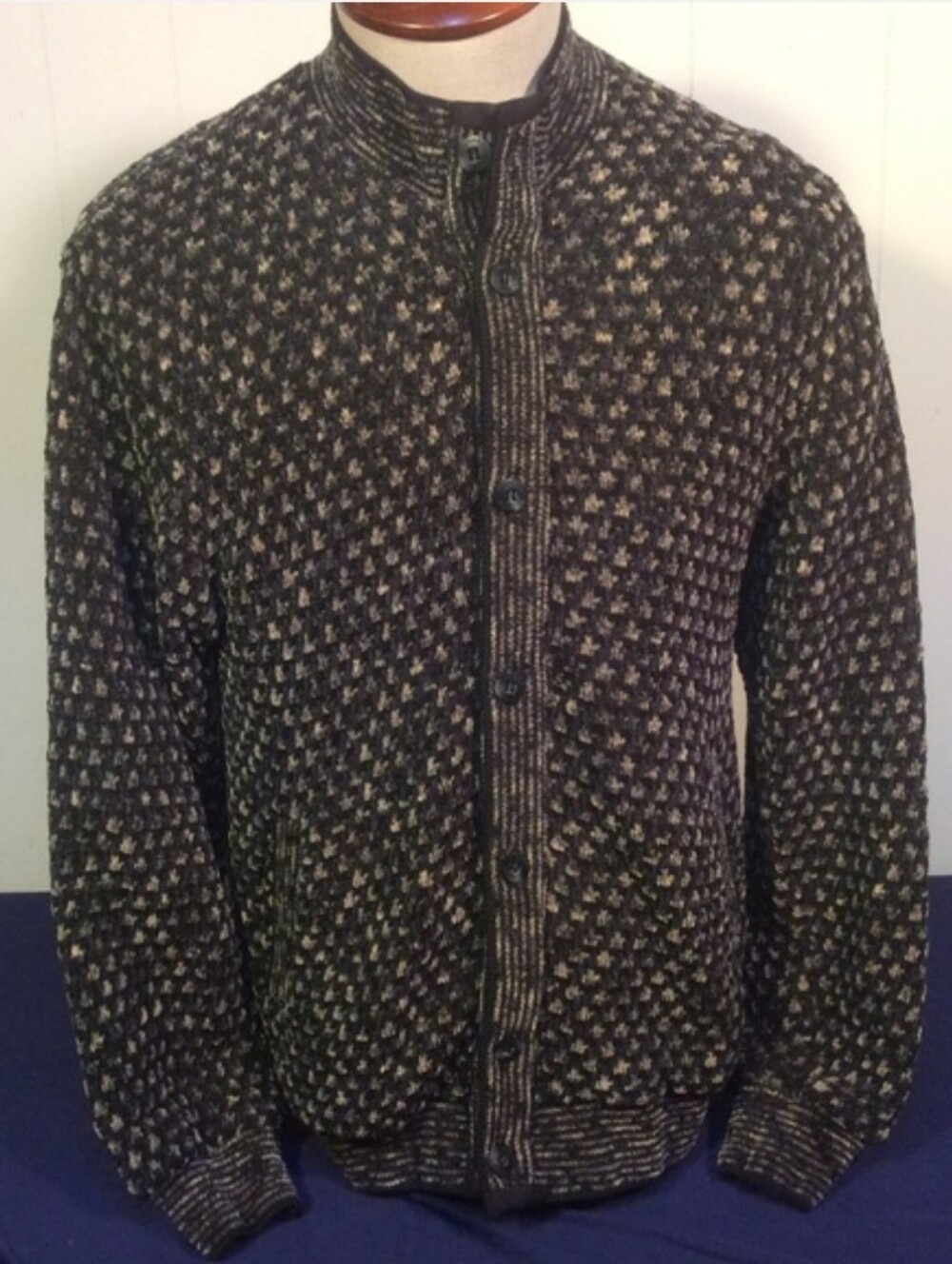 Vintage Tundra Black and Cream Knit Bomber Sweater Jacket